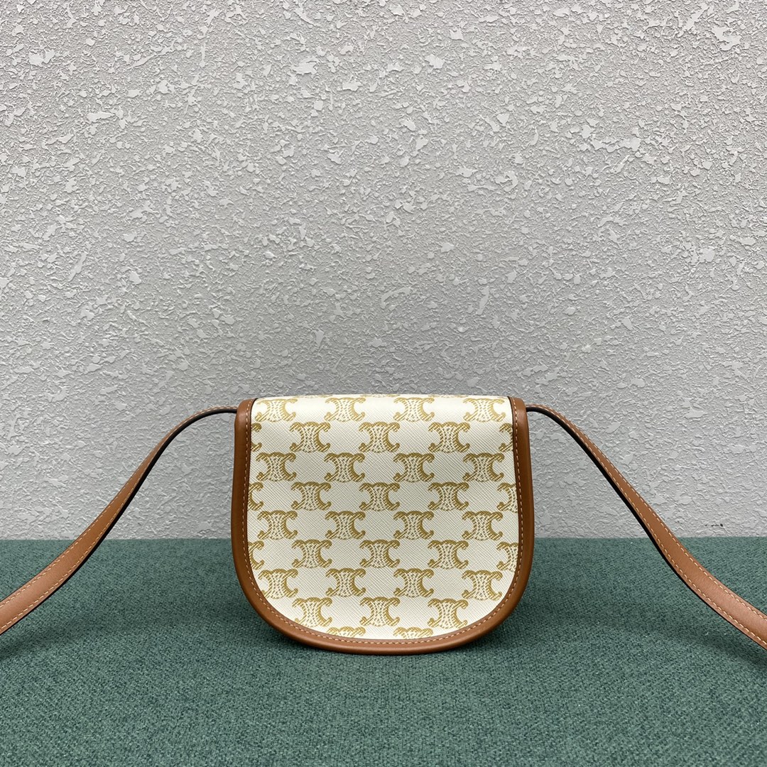 Celine Mini Besace Clea Shoulder Bag In Triomphe Canvas And Calfskin White 196702